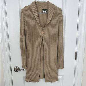 525 America Camel Ribbed Long Cardigan Duster Open Front Button Closure Medium